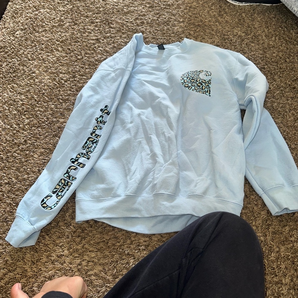 Carhartt Light Blue Crewneck Sweatshirt with Leopard Logo